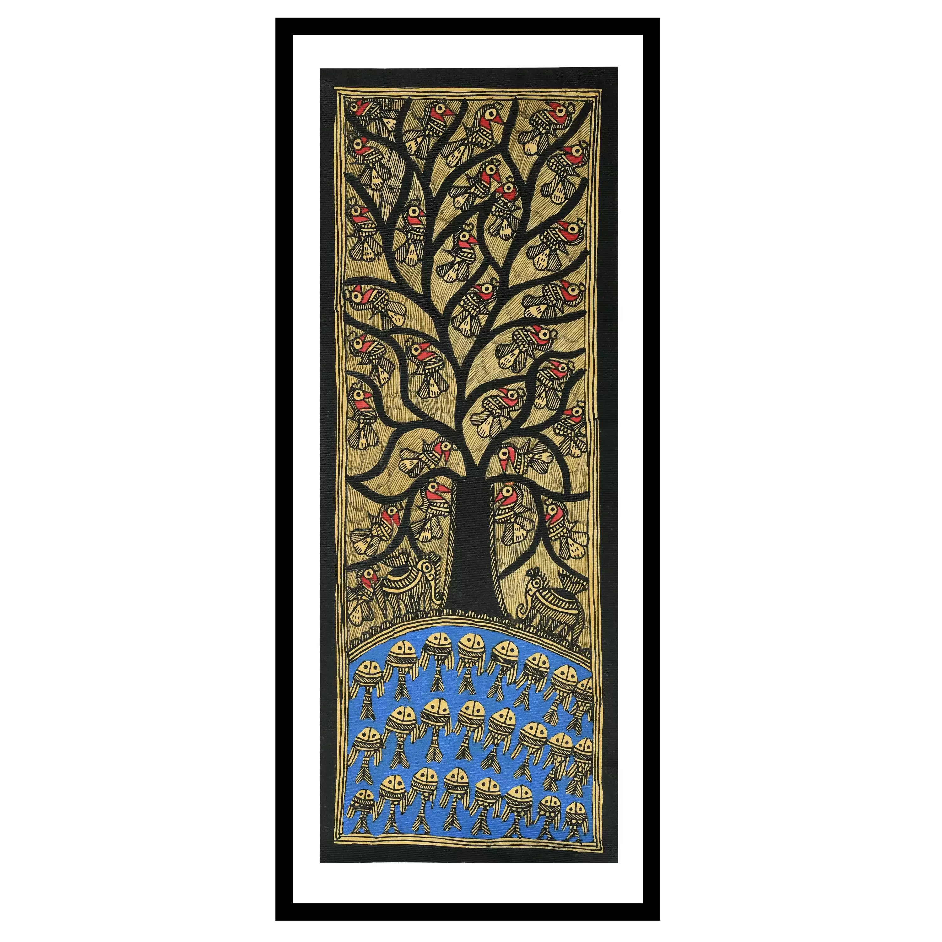 Tree of Life,Fishes Madhubani Painting for Home & Office Wall Decoration